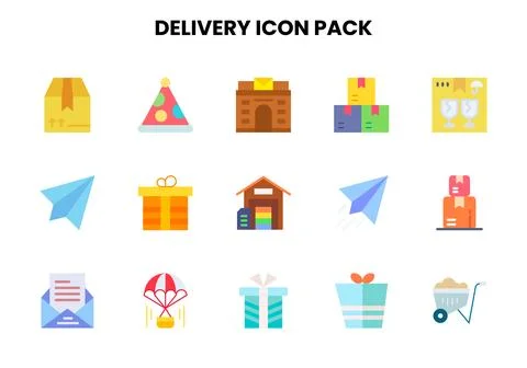 Delivery Flat Vector Icons Pack Stock Illustration