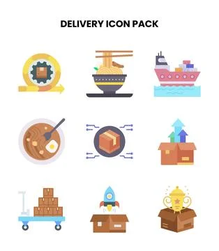 Delivery Flat Vector Icons Pack イラスト素材