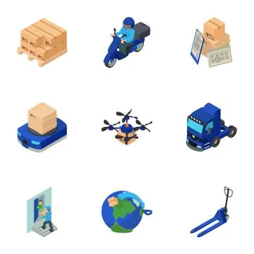 Delivery of the future icons set, isometric style Illustrazione stock