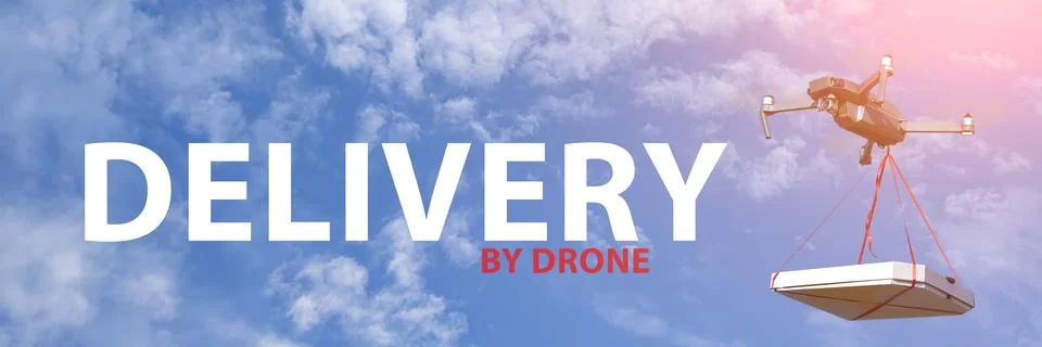 Delivery of a gift in a box using a drone Stock Photos