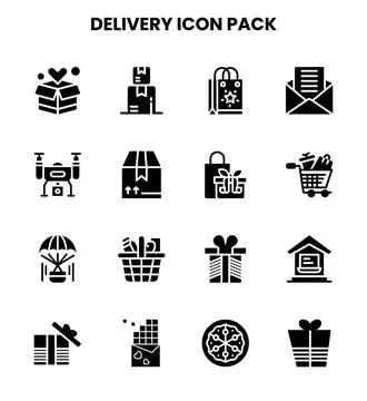 Delivery Glyph Vector Icons Pack Stock Illustration