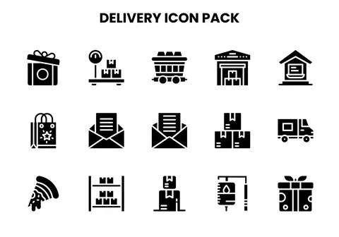 Delivery Glyph Vector Icons Pack Stock Illustration