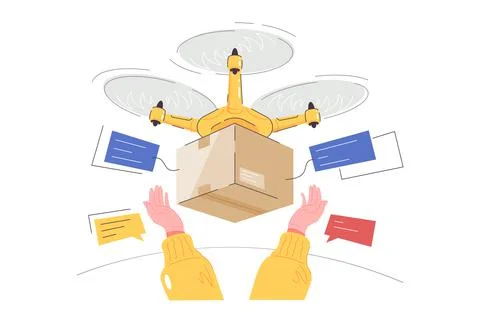Delivery of goods by air using flying drones Stock Illustration