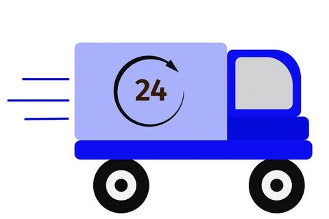 Delivery of goods, auto. Vector, cargo truck in blue. Round the clock, delivery Illustrazione stock