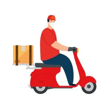Delivery of goods during the prevention of coronavirus, courier worker using イラスト素材