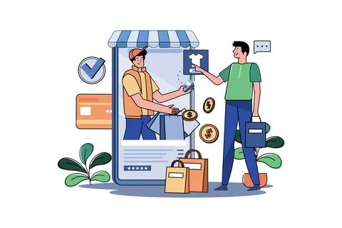 Delivery Of Goods Ordered Through A Mobile Store Stock Illustration