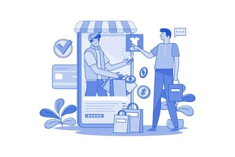 Delivery Of Goods Ordered Through A Mobile Store Stock Illustration