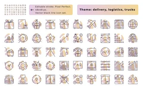 Delivery gradient line icon set Stock Illustration