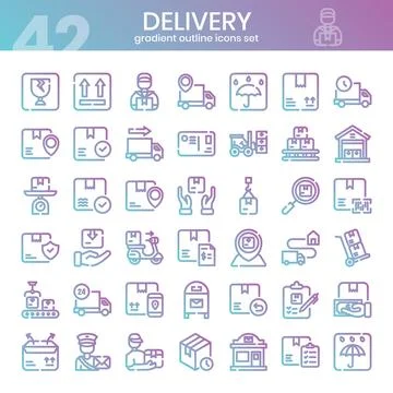 Delivery gradient outline icons set. Shipping icon collection. Vector illus.. Stock Illustration