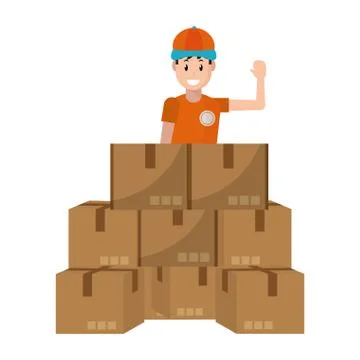 Delivery guy with boxes Stock Illustration