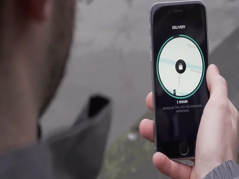 Delivery guy checks smartphone app03 動画素材 75761099