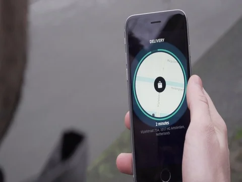 Delivery guy checks smartphone app04 Stock Footage 75761565