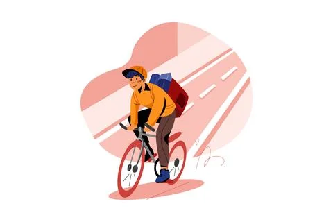 Delivery guy delivers the parcel on cycle Illustration Stock Illustration