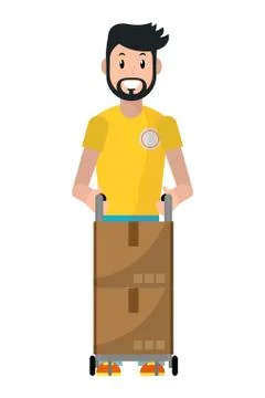 Delivery guy with pushcart Stock Illustration