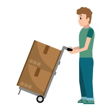Delivery guy with pushcart Stock Illustration