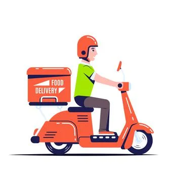 Delivery guy on scooter, flat style illustration Stock Illustration