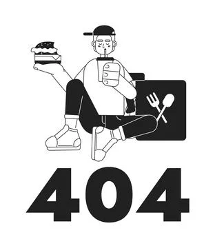 Delivery guy taking break vector bw empty state illustration Stock Illustration