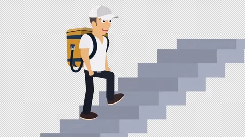 Delivery guy is walking up the stairs. Animation of walking up the stairs Stock Footage 304945957
