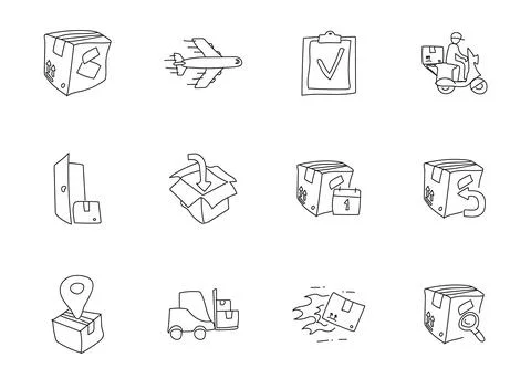 Delivery hand drawn linear vector icons Illustrazione stock