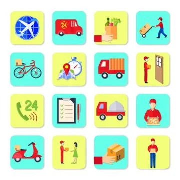 Delivery Icon Flat Set Stock Illustration