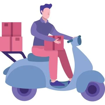 Delivery icon vector man ride motorcycle with box 库存插图