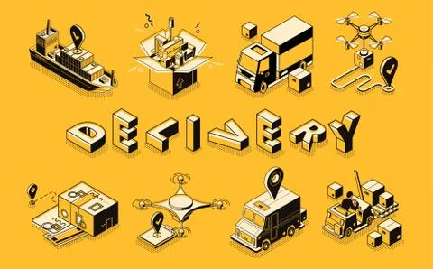 Delivery isometric projection vector concept Stock Illustration