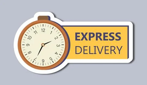 Delivery label. Clocks with tag with text express delivery. Logistics Stock Illustration