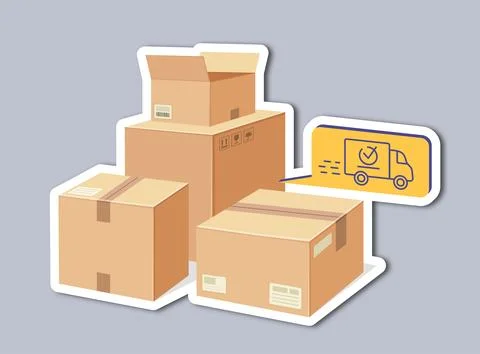Delivery label. Stack of volumetric cardboard box. Logistics, transportation and Stock Illustration