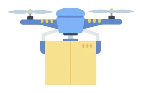 Delivery of a large package by drone vector icon flat isolated Stock Illustration