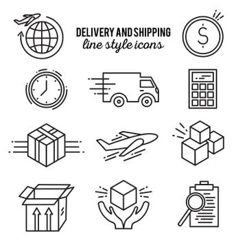 Delivery line style icon set Stock Illustration
