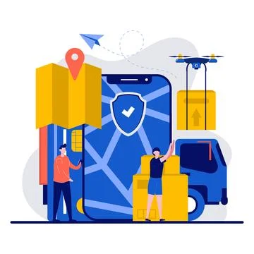 Delivery logistic service concept with tiny character. People working with .. Stock Illustration