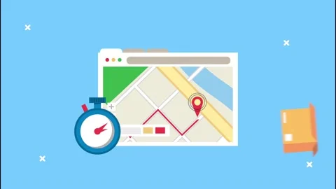 Delivery logistic service with map guide in webpage template and chronometer Stock Footage 144841317