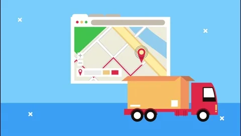 Delivery logistic service with map guide in webpage template and truck Stock Footage 144841387