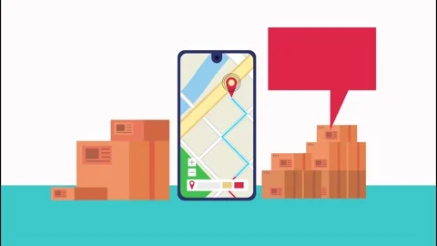 Delivery logistic service with map in smartphone and boxes Stock Footage 144837536