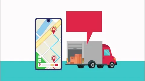 Delivery logistic service with map in smartphone and truck Stock Footage 144837582