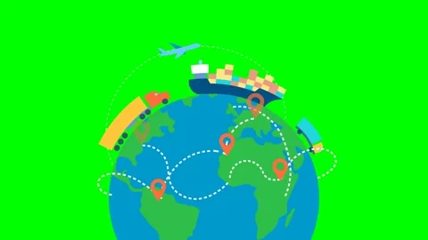 Delivery. Logistic transport import-export cargo globe with truck, plane, ship Stock Footage 295653919