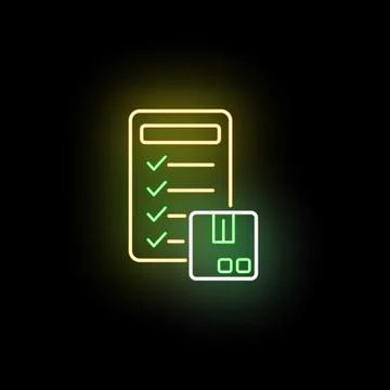 Delivery logistics checklist with package neon icon 스톡 일러스트