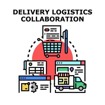 Delivery logistics collaboration for e commerce and supply chain management Stock Illustration