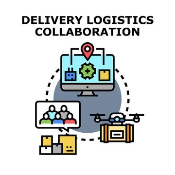 Delivery logistics collaboration using modern technology and drones Stock Illustration
