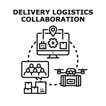 Delivery logistics collaboration using modern technology and drones Stock Illustration