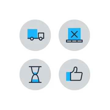 Delivery logistics services icons set, move boxes, loading truck, time Illustrazione stock