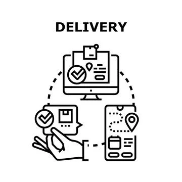 Delivery logistics tracking online using digital devices Stock Illustration