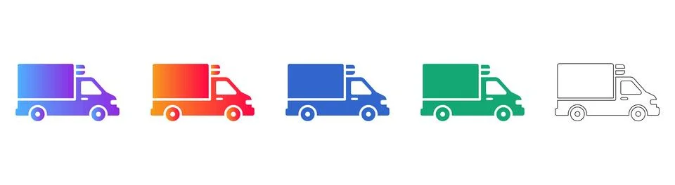 Delivery Logistics Van Icon Set Stock Illustration