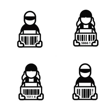 Delivery man and Barcode on Box Icon Stock Illustration