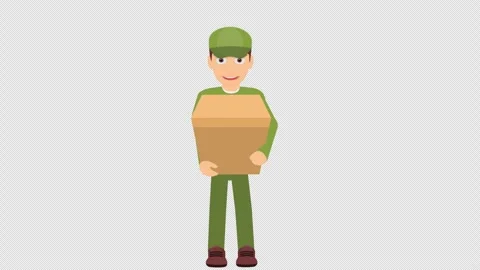 Delivery man. Animation of a courier with a parcel waving his hand. Cartoon Stock Footage 261827809