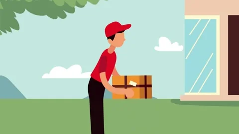 Delivery man animation, professional courier standing and holding a package.. Stock Footage 333720392