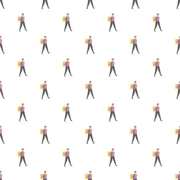 Delivery man with backpack seamless pattern background Stock Illustration
