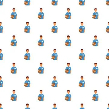 Delivery man blue uniform pattern packaging box Stock Illustration