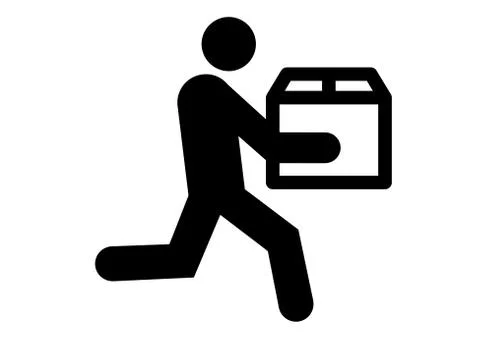Delivery man box running fast black silhouette illustration Stock Illustration
