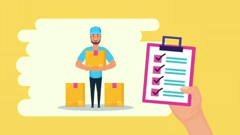 Delivery man with boxes and checklist motion graphic animation shows effici.. 스톡 동영상 333719106